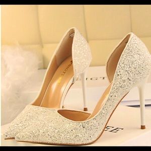White Glitter Heels